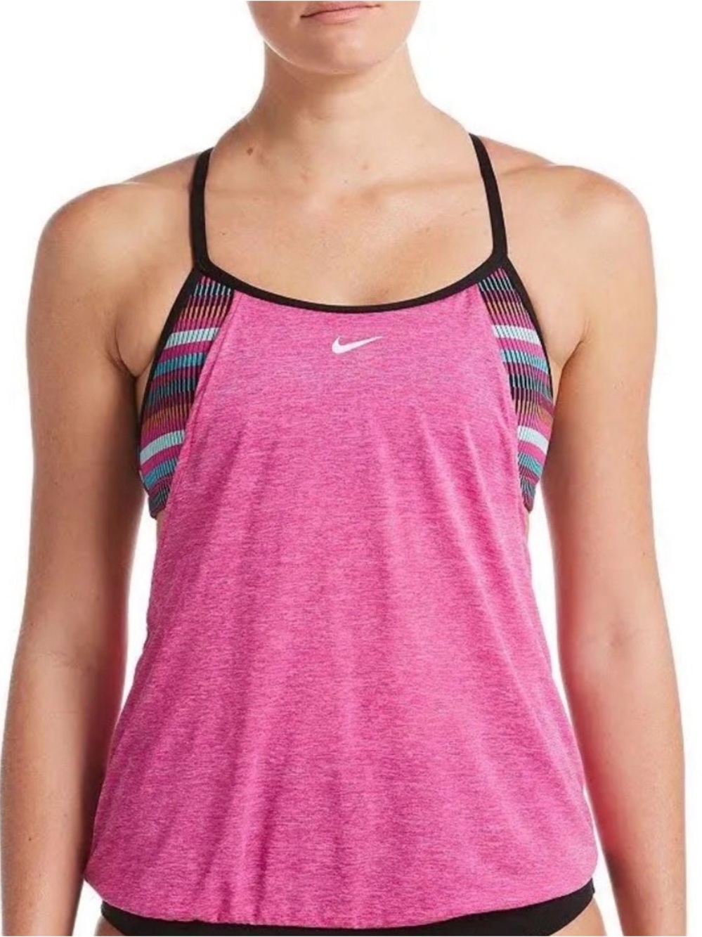 Nike Women’s Stripe Layered Tankini Top Size 2XL Pink, Pink Striped